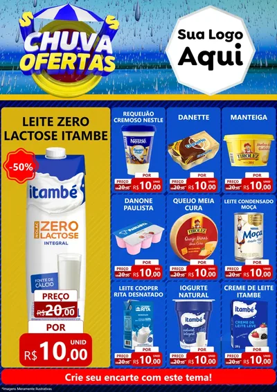 Modelo de Encarte para Encarte A4 Vertical com o tema Chuva de Ofertas para Frios e Laticínios