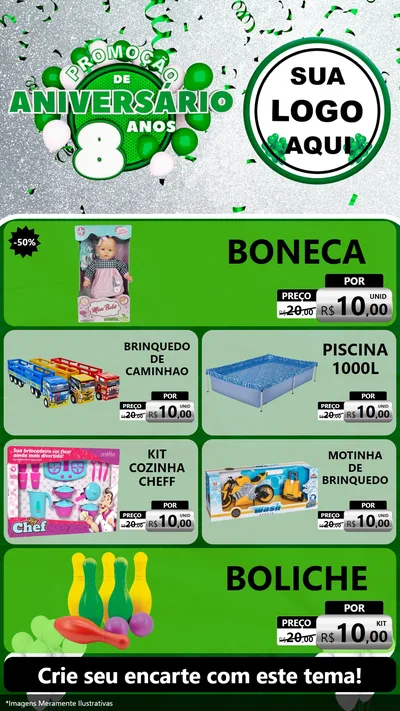 Modelo de TV para TV Vertical com o tema Promoção de Aniversário - 8 Anos para Brinquedos