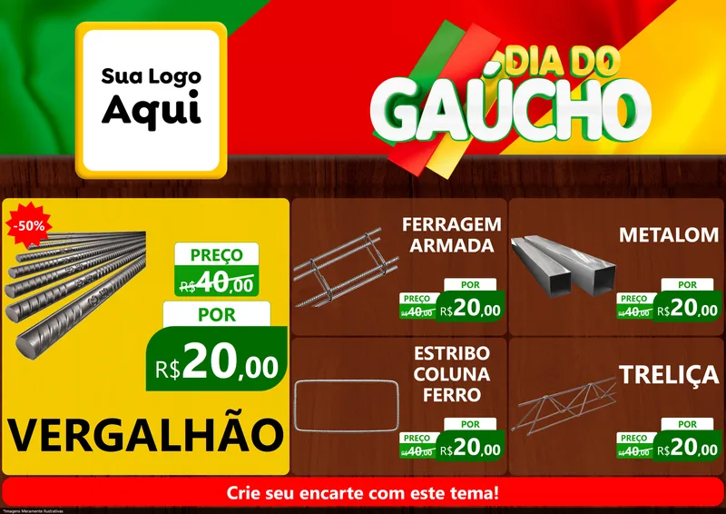 Modelo de Encarte para Encarte A4 Horizontal com o tema Dia do Gaúcho para Ferragens