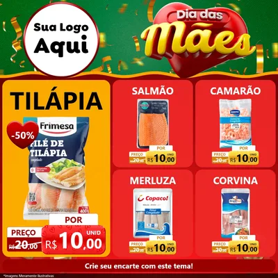 Modelo de Rede Social para Feed Facebook com o tema Dia das Mães para Peixaria