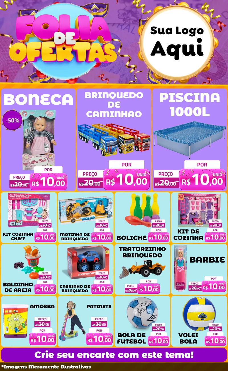 Modelo de Encarte para Encarte Grande com o tema Folia de Ofertas para Brinquedos