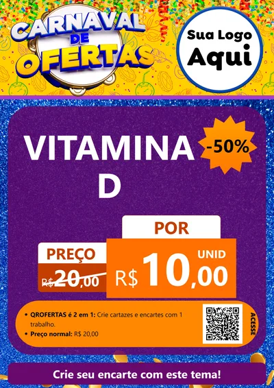 Modelo de Cartaz para Cartaz A4 Vertical com o tema Carnaval de Ofertas para Farmácia
