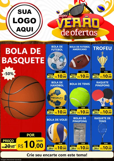 Modelo de Encarte para Encarte A4 Vertical com o tema Super Verão de Ofertas para Artigos Esportivos