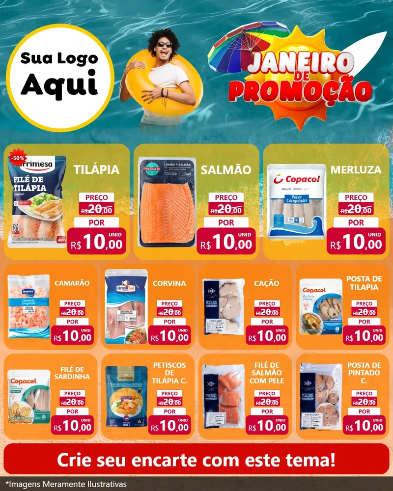 Modelo de Rede Social para Feed Instagram com o tema Janeiro de Promoção para Peixaria