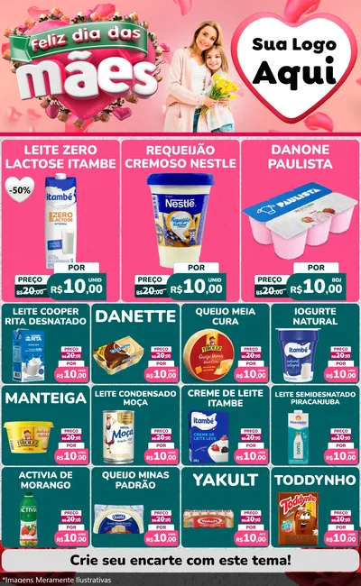 Modelo de Encarte para Encarte Grande com o tema Feliz Dia das Mães para Frios e Laticínios