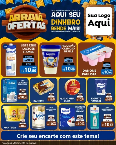 Modelo de Rede Social para Feed Instagram com o tema Arraiá de Ofertas - Junina para Frios e Laticínios