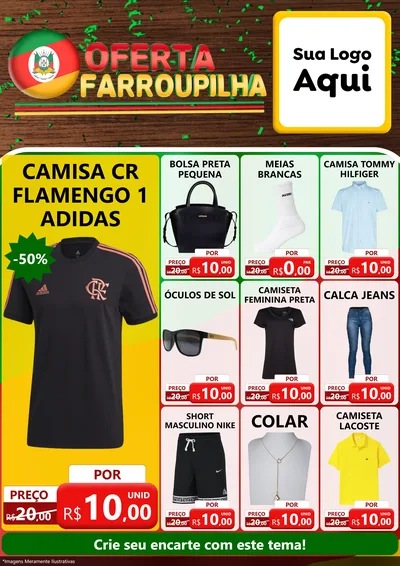Modelo de Encarte para Encarte A4 Vertical com o tema Oferta Farroupilha para Roupas e acessórios