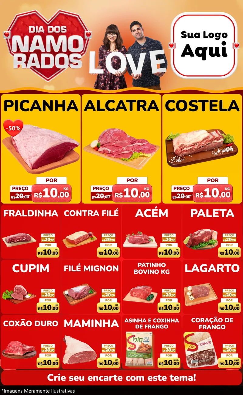 Modelo de Encarte para Encarte Grande com o tema Dia dos Namorados para Açougue
