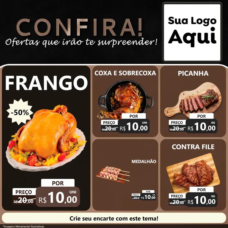 Modelo de Rede Social para Feed Facebook com o tema Confira! Ofertas que irão te surpreender! para Assados