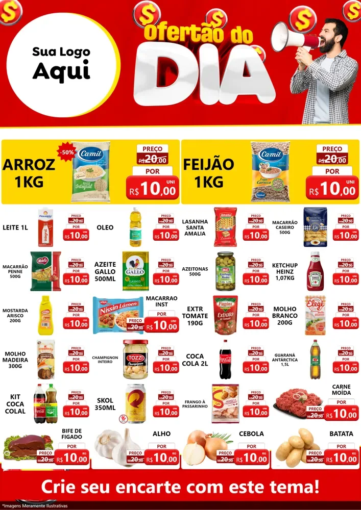 Modelo de Encarte para Encarte A4 Vertical com o tema Ofertão do dia para Supermercado