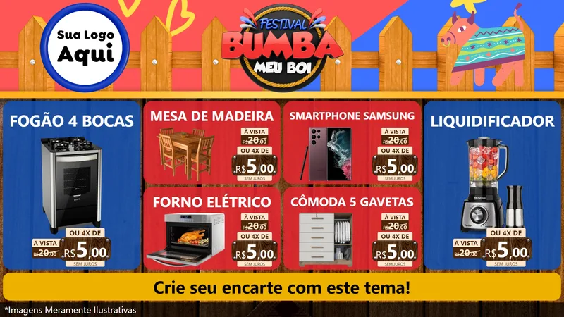 Modelo de TV para TV Horizontal com o tema Festival Bumba Meu Boi para Móveis e Eletro