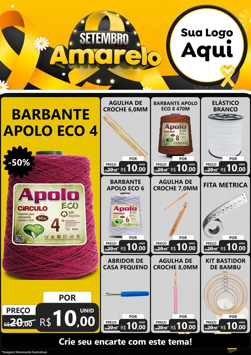 Modelo de Encarte para Encarte A4 Vertical com o tema Setembro Amarelo para Armarinho e Aviamentos