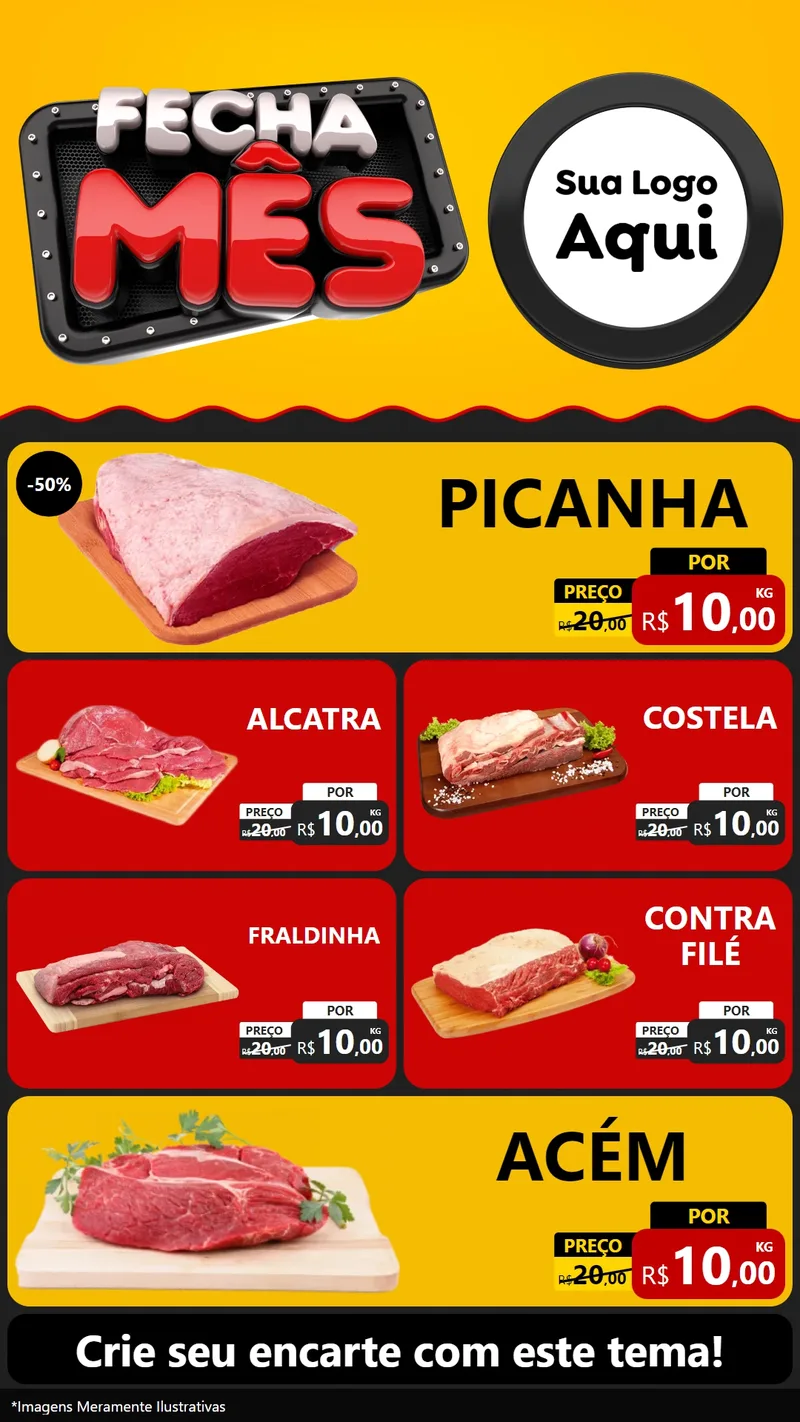 Modelo de TV para TV Vertical com o tema Fecha Mês para Açougue