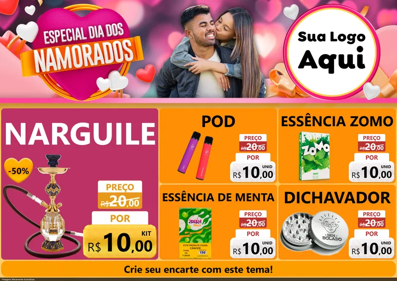 Modelo de Encarte para Encarte A4 Horizontal com o tema Especial Dia dos Namorados para Tabacaria
