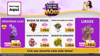 Modelo de TV para TV Horizontal com o tema Ofertas Especiais - Mês das Mães para Floricultura e jardim