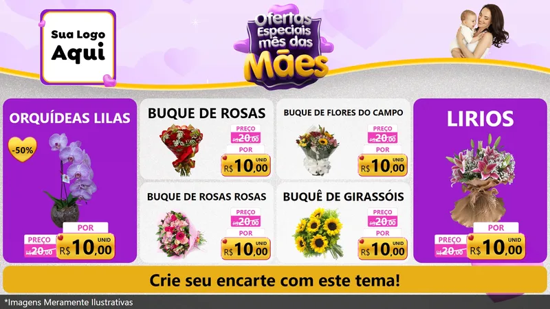 Modelo de TV para TV Horizontal com o tema Ofertas Especiais - Mês das Mães para Floricultura e jardim