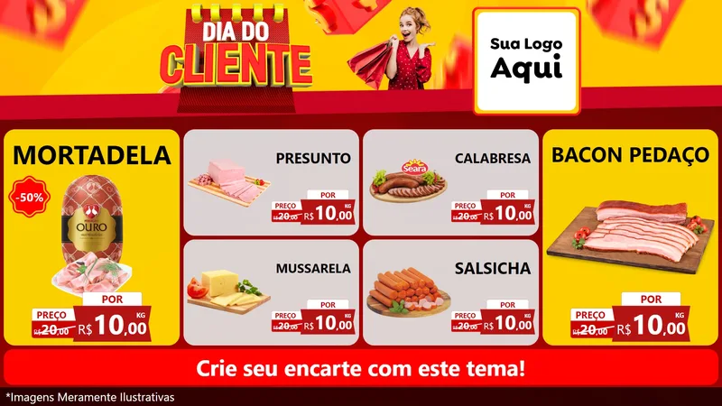 Modelo de TV para TV Horizontal com o tema Dia do Cliente para Frios e Laticínios