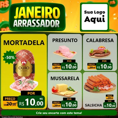 Modelo de Rede Social para Feed Facebook com o tema Janeiro Arrasador para Frios e Laticínios