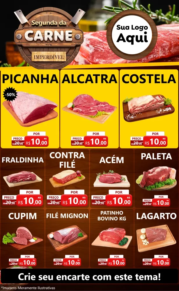 Modelo de Encarte para Encarte Grande com o tema Segunda Da Carne para Açougue