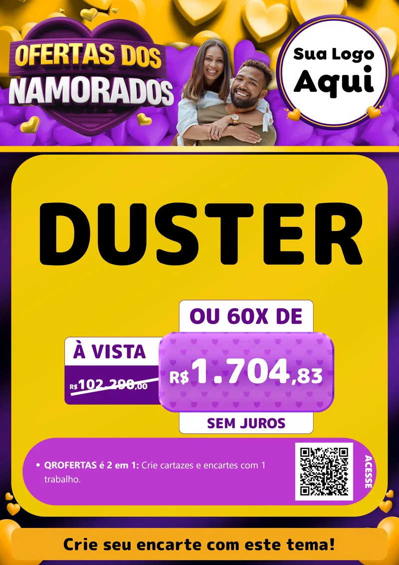 Modelo de Cartaz para Cartaz A4 Vertical com o tema Oferta Dos Namorados para Concessionaria de Carros