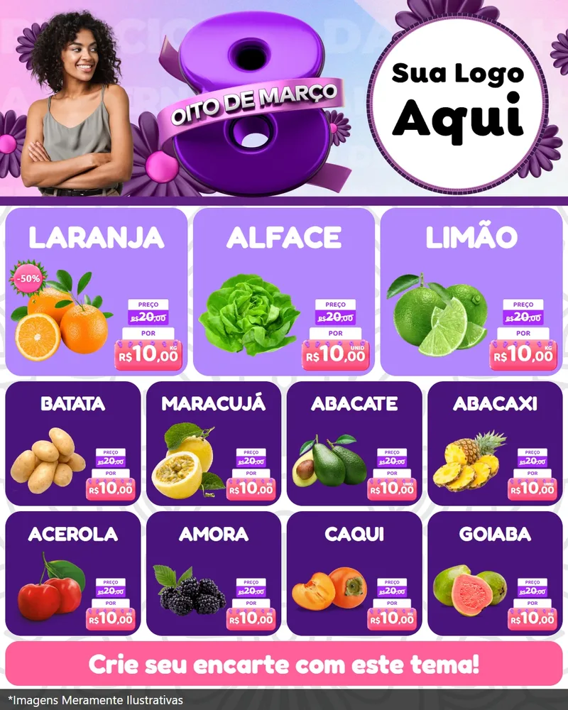 Modelo de Rede Social para Feed Instagram com o tema Oito de Março - Dia da Mulher para Hortifrúti