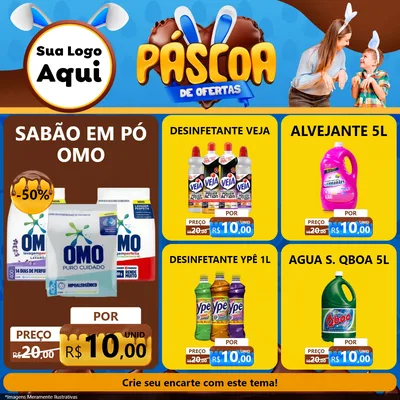 Modelo de Rede Social para Feed Facebook com o tema Páscoa de Ofertas para Produtos de Limpeza