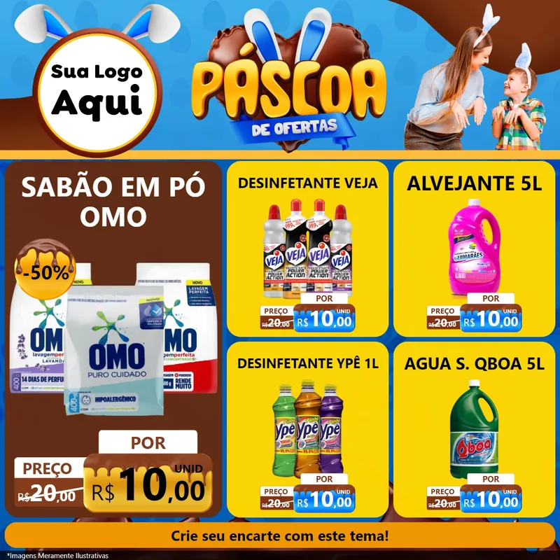 Modelo de Rede Social para Feed Facebook com o tema Páscoa de Ofertas para Produtos de Limpeza