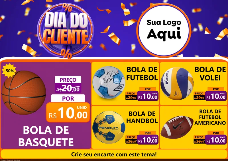 Modelo de Encarte para Encarte A4 Horizontal com o tema Dia do Cliente para Artigos Esportivos