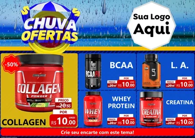 Modelo de Encarte para Encarte A4 Horizontal com o tema Chuva de Ofertas para Suplementos alimentares
