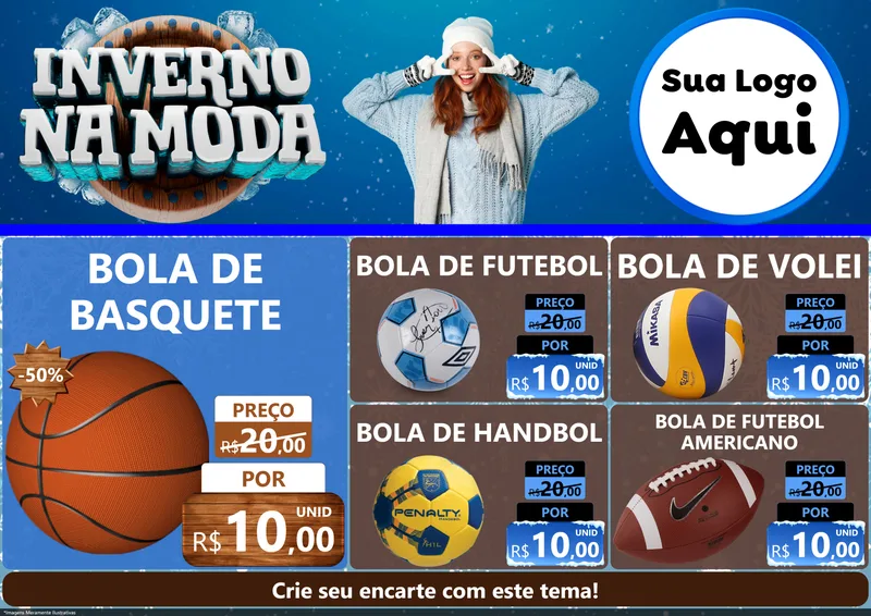 Modelo de Encarte para Encarte A4 Horizontal com o tema Inverno na Moda para Artigos Esportivos