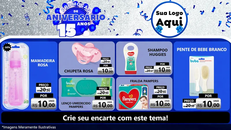 Modelo de TV para TV Horizontal com o tema Promoção de Aniversário - 15 Anos para Bebês