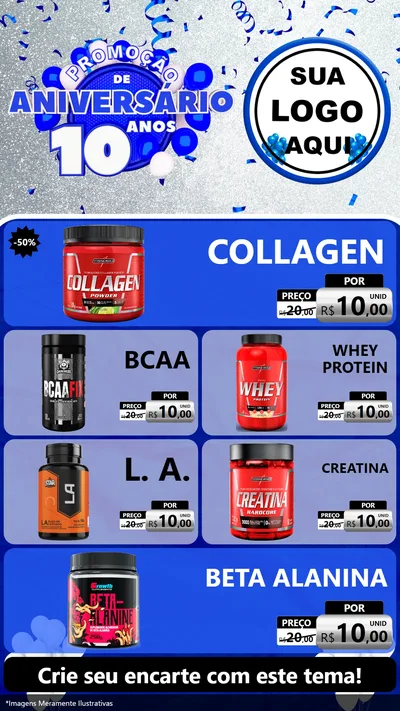 Modelo de TV para TV Vertical com o tema Promoção de Aniversário - 10 Anos para Suplementos alimentares
