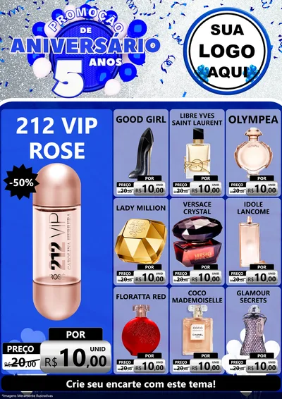 Modelo de Encarte para Encarte A4 Vertical com o tema Promoção de Aniversário - 5 Anos para Perfumes