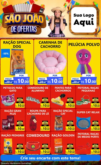 Modelo de Encarte para Encarte Grande com o tema São João de Ofertas para Pet Shop