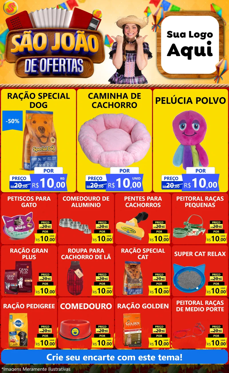 Modelo de Encarte para Encarte Grande com o tema São João de Ofertas para Pet Shop