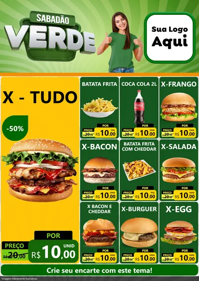 Modelo de Encarte para Encarte A4 Vertical com o tema Sabadão Verde para Hamburgueria