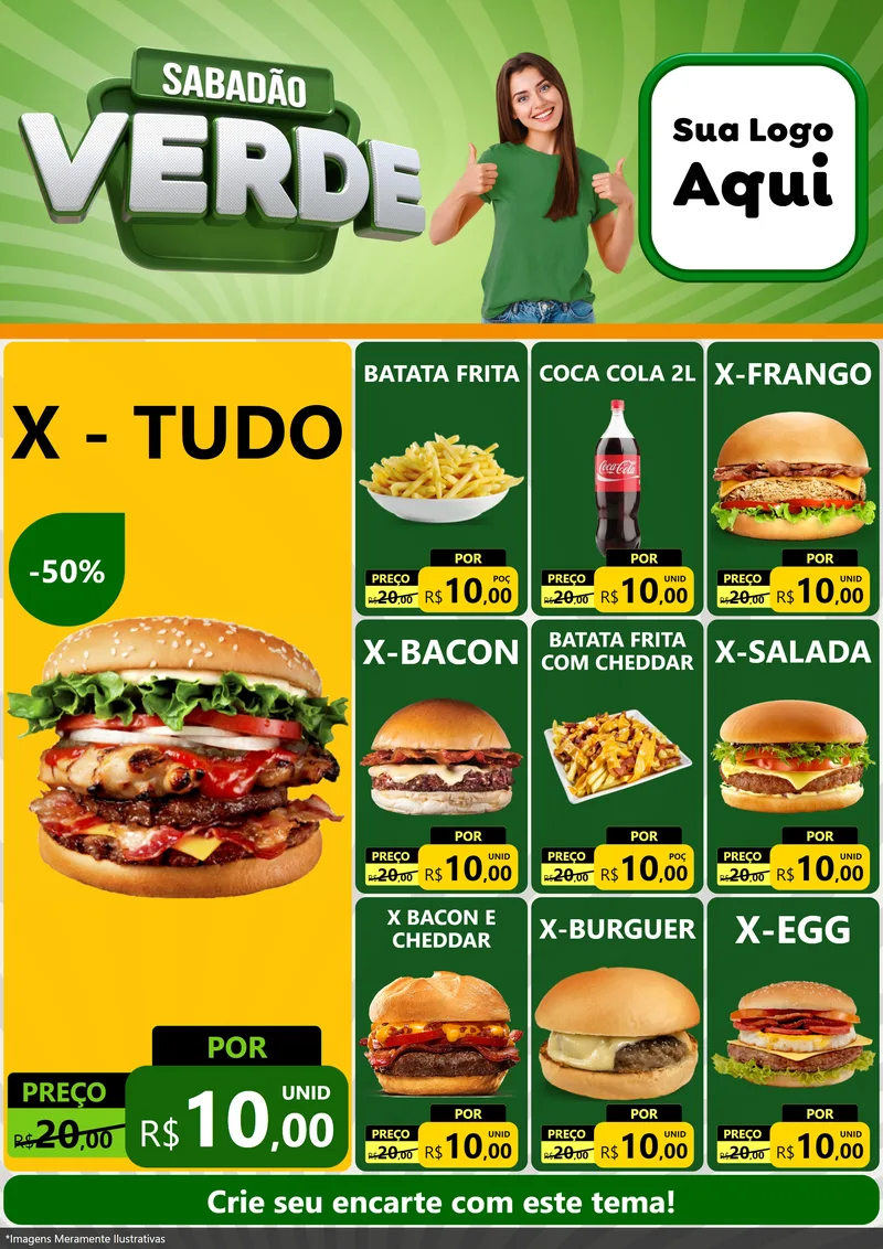 Modelo de Encarte para Encarte A4 Vertical com o tema Sabadão Verde para Hamburgueria
