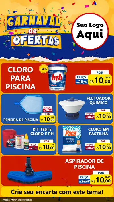 Modelo de TV para TV Vertical com o tema Carnaval de Ofertas para Produtos para Piscina