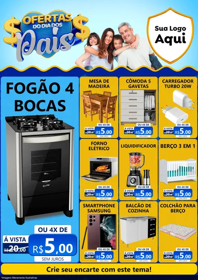Modelo de Encarte para Encarte A4 Vertical com o tema Ofertas do Dia dos Pais para Móveis e Eletro