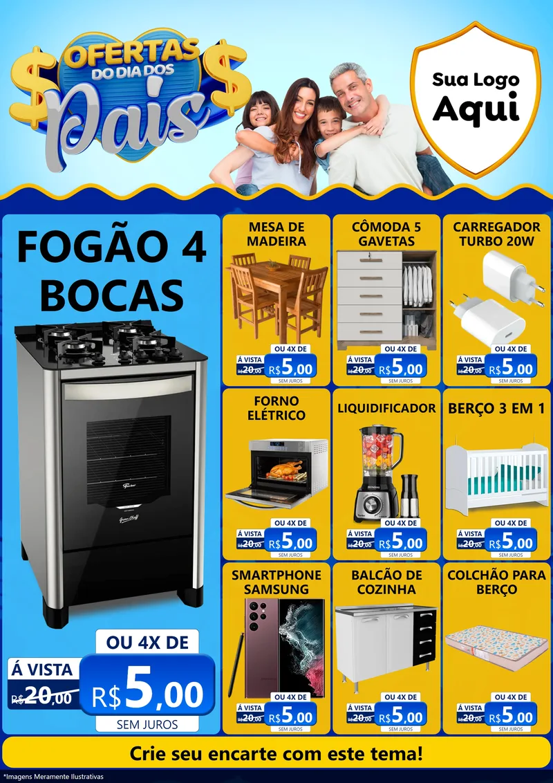 Modelo de Encarte para Encarte A4 Vertical com o tema Ofertas do Dia dos Pais para Móveis e Eletro