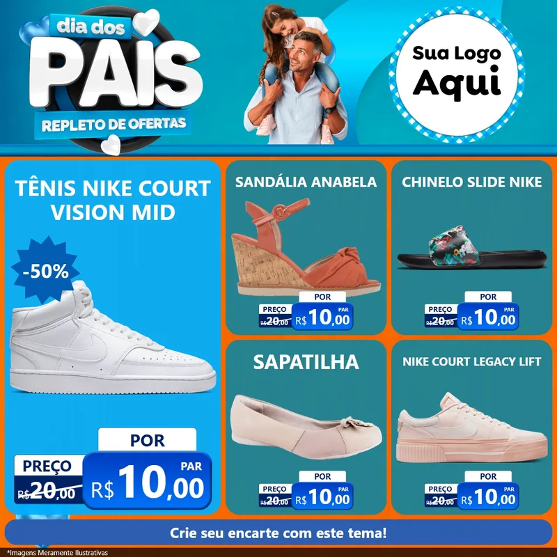 Modelo de Rede Social para Feed Facebook com o tema Dia Dos Pais Repleto de Ofertas para Calçados