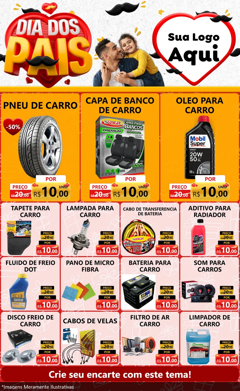 Modelo de Encarte para Encarte Grande com o tema Dia dos Pais para Auto peças
