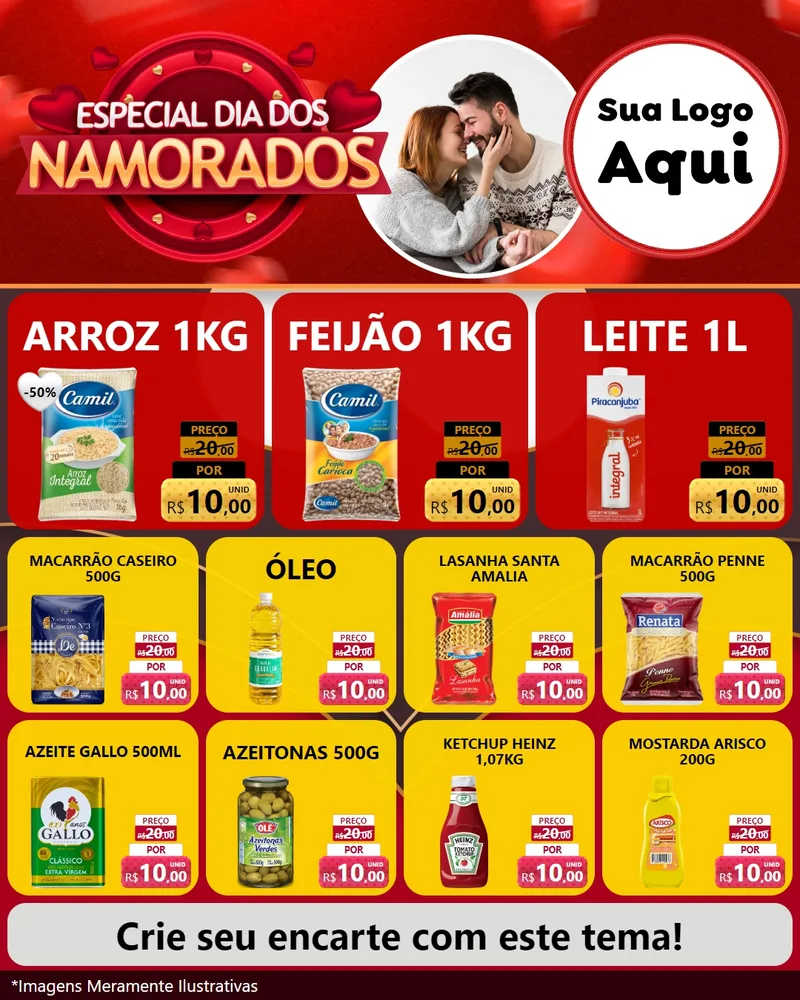 Modelo de Rede Social para Feed Instagram com o tema Especial Dia Dos Namorados para Supermercado