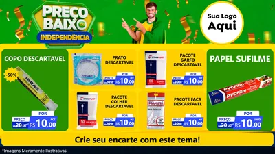 Modelo de TV para TV Horizontal com o tema Preço Baixo de Independência para Embalagens