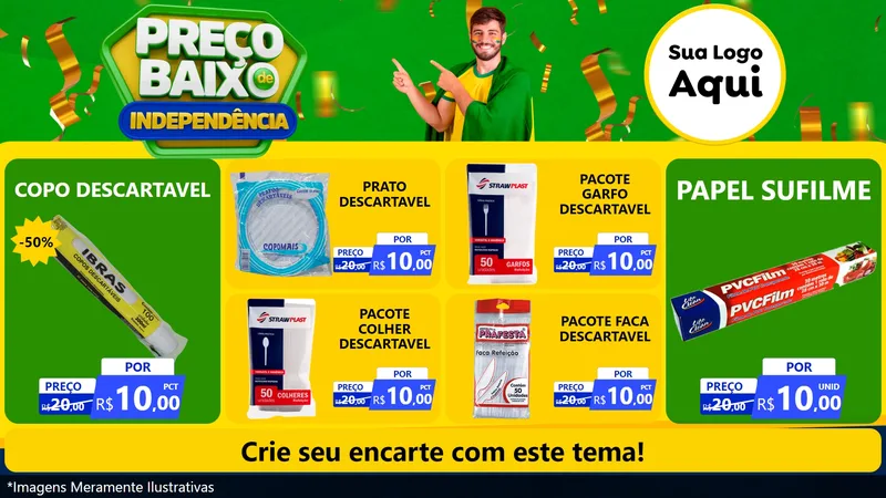 Modelo de TV para TV Horizontal com o tema Preço Baixo de Independência para Embalagens