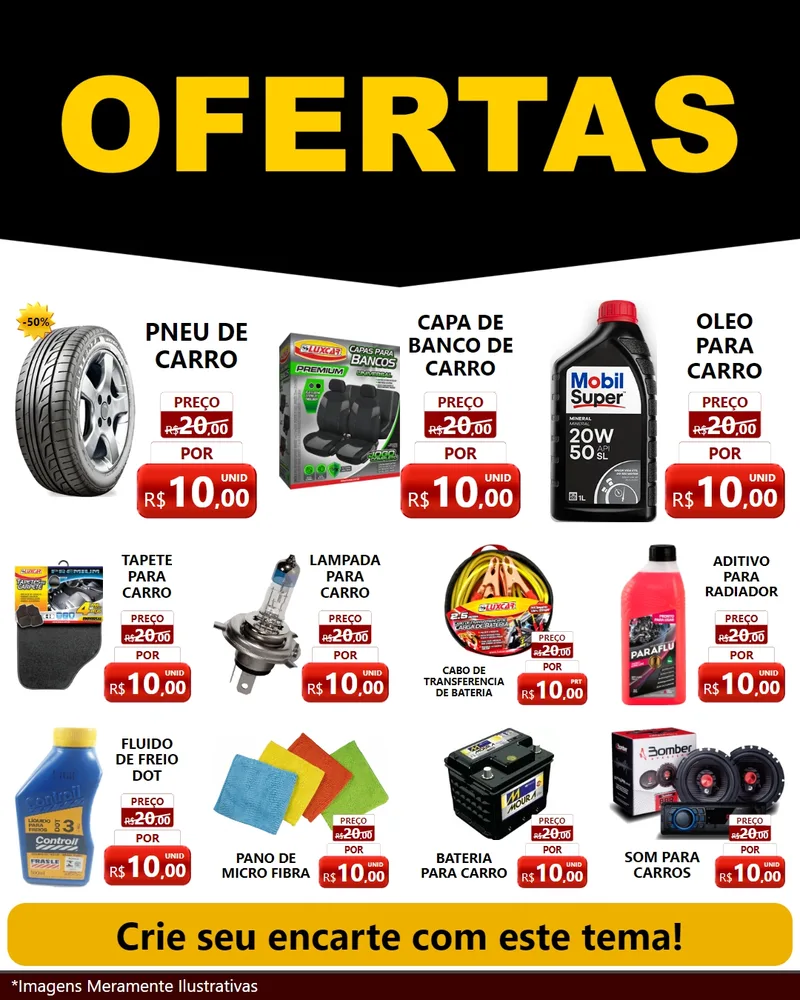 Modelo de Rede Social para Feed Instagram com o tema Ofertas Preto e Vermelho Cartaz para Auto peças
