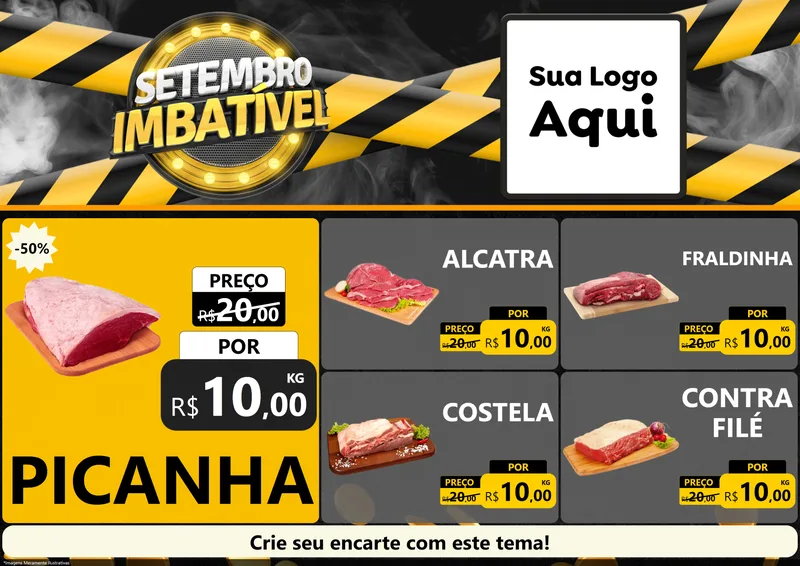 Modelo de Encarte para Encarte A4 Horizontal com o tema Setembro Imbatível para Açougue