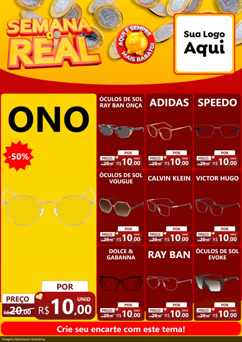 Modelo de Encarte para Encarte A4 Vertical com o tema Semana do Real para Óticas