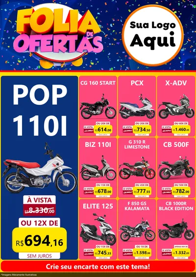 Modelo de Encarte para Encarte A4 Vertical com o tema Folia de Ofertas para Concessionaria de Motos
