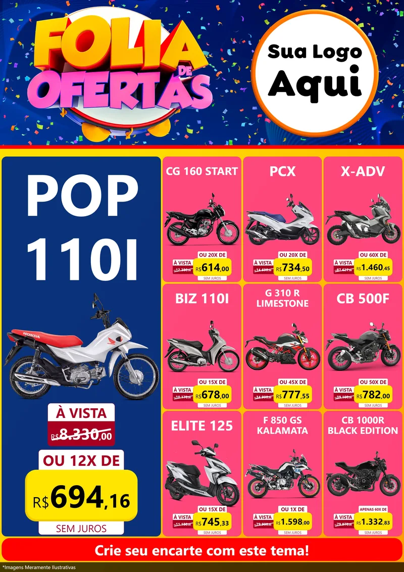 Modelo de Encarte para Encarte A4 Vertical com o tema Folia de Ofertas para Concessionaria de Motos